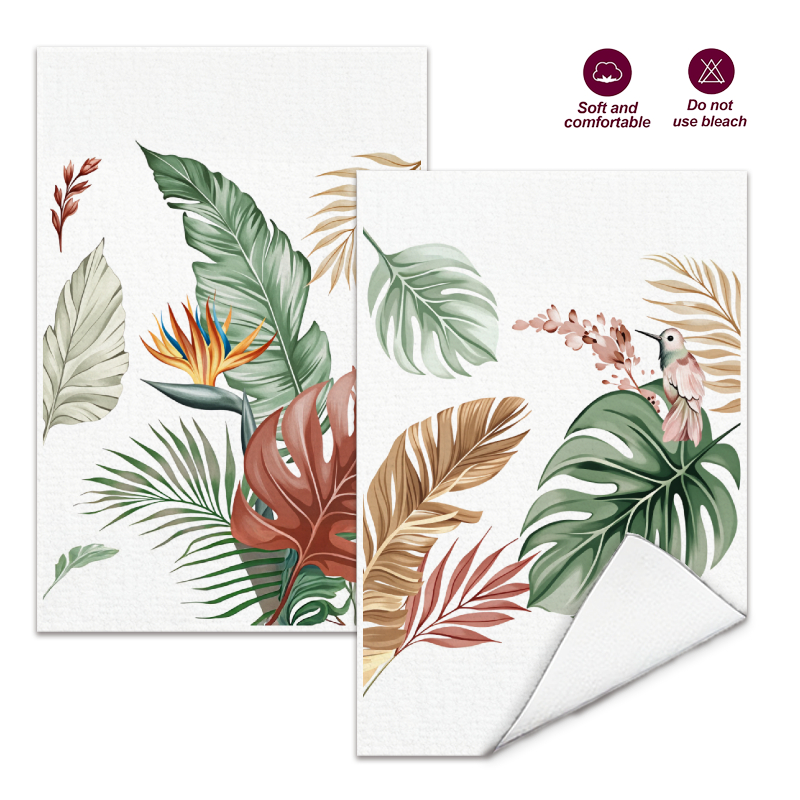 Kitchen Baking Necessities - 2Pcs, Tropical Plant Hummingbird Kitchen Towels,