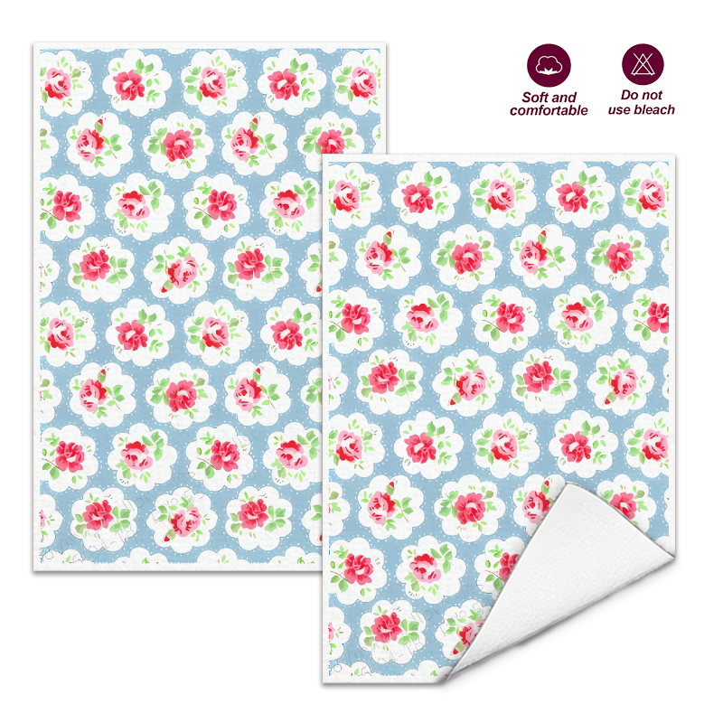 Kitchen Baking Necessities - 2Pcs, Blue Background with Pink Flowers