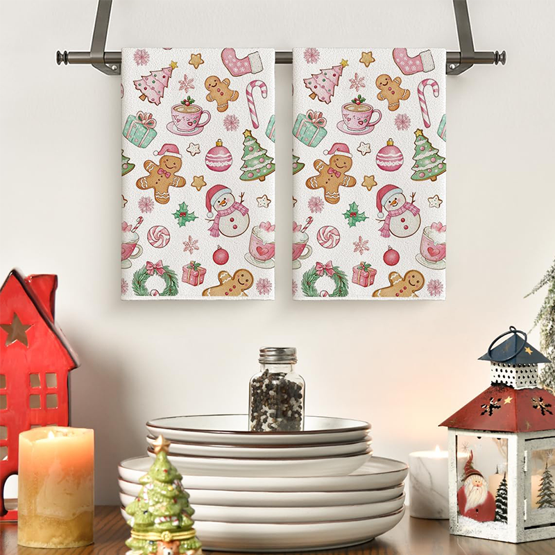 Kitchen Baking Necessities - 2Pcs, Pink Snowman Christmas Tree Kitchen