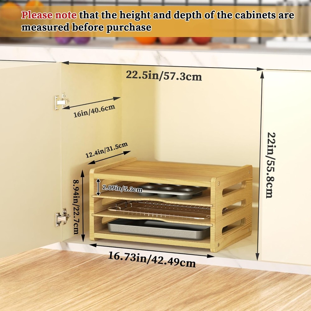 Wooden Cabinet Tray Dividers,  - Kitchen Cabinet Baking Organizer บทวิจารณ์และราคา
