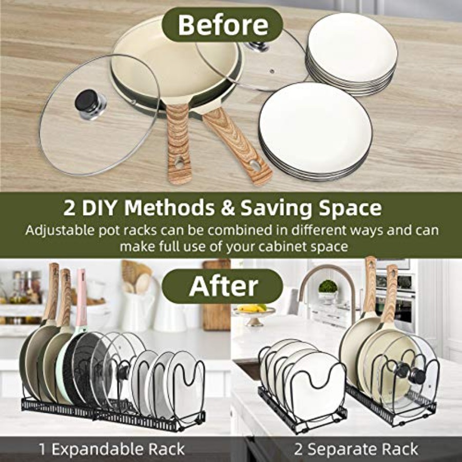 Pot Rack -Expandable Pan Organ - Kitchen Cabinet Baking Organizer บทวิจารณ์และราคา