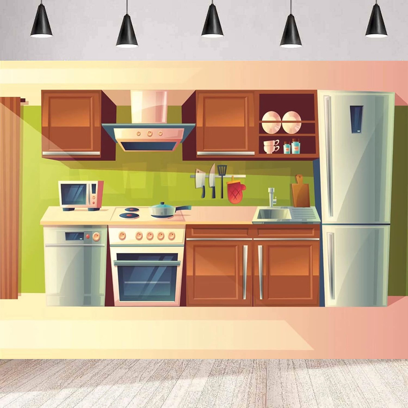 Photography Backdrop Cartoon K - Kitchen Baking Cupboard บทวิจารณ์และราคา