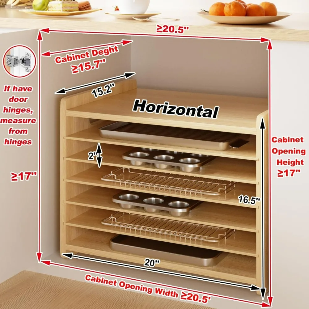 Wooden 7-Tier Cabinet Dividers - Kitchen Cabinet Baking Organizer บทวิจารณ์และราคา