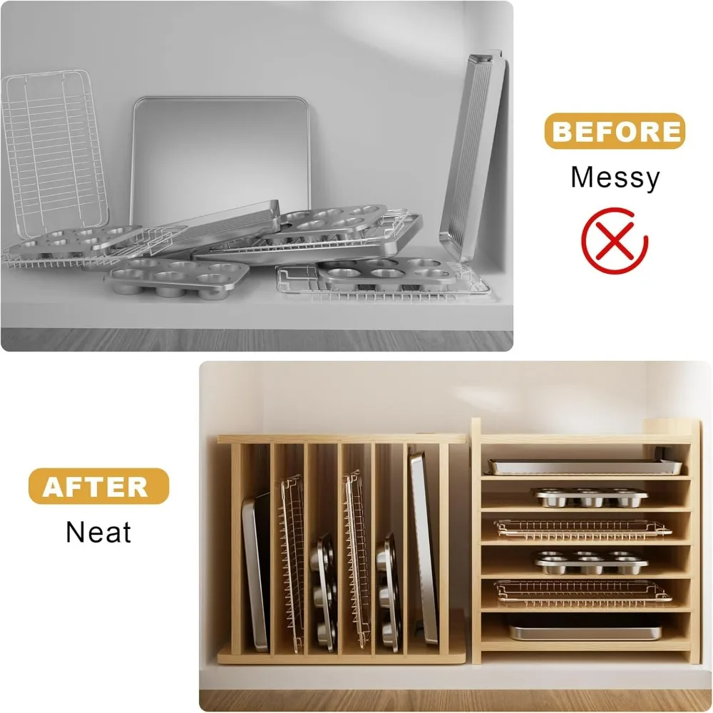 Wooden 7-Tier Cabinet Dividers - Kitchen Cabinet Baking Organizer บทวิจารณ์และราคา