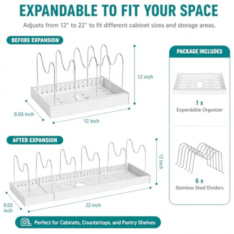 Pot Rack:Expandable Pan Organi - Kitchen Cabinet Baking Organizer บทวิจารณ์และราคา