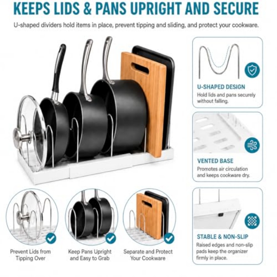 Pot Rack:Expandable Pan Organi - Kitchen Cabinet Baking Organizer บทวิจารณ์และราคา