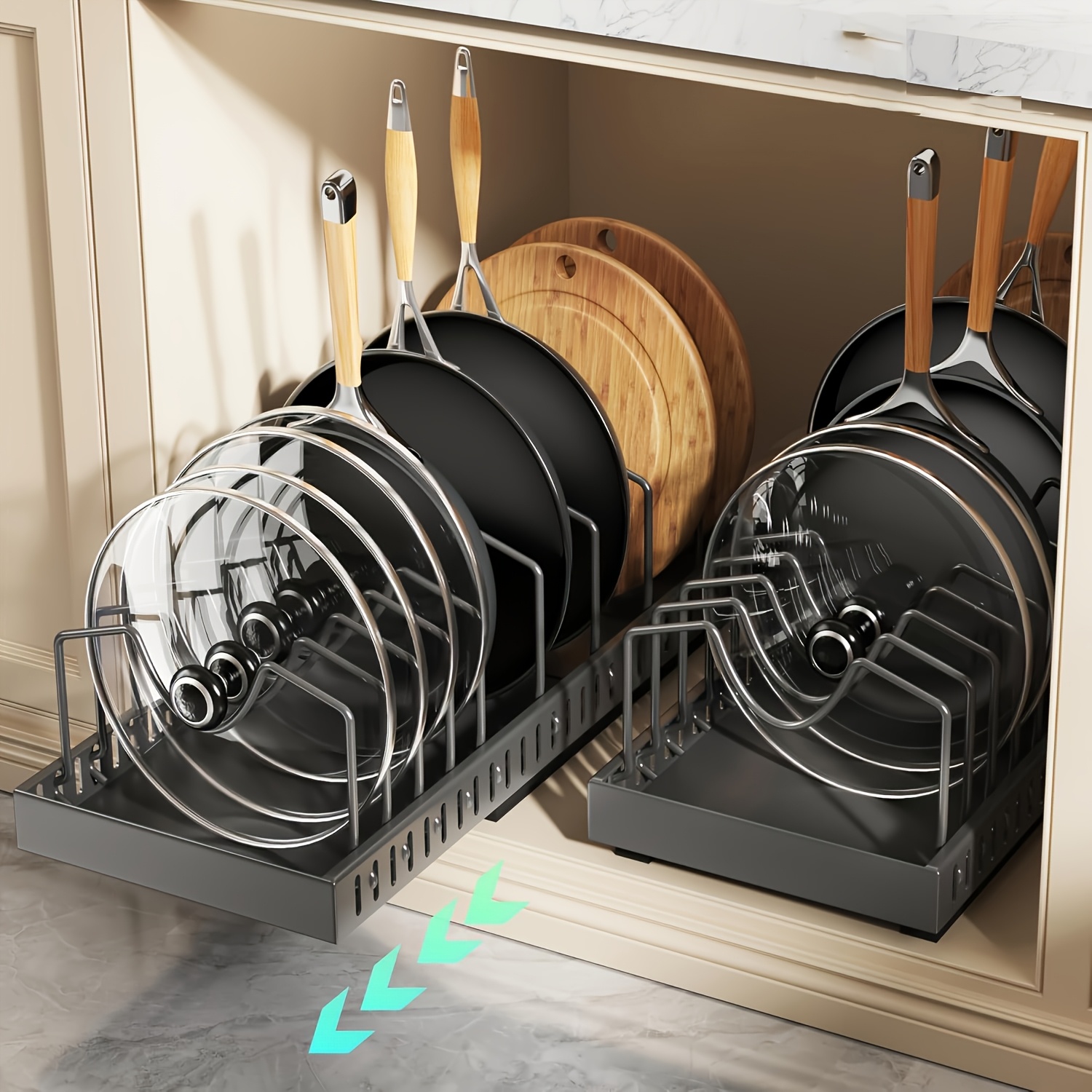 2pcs Pull-Out Pot And Pan Stor - Kitchen Cabinet Baking Organizer บทวิจารณ์และราคา